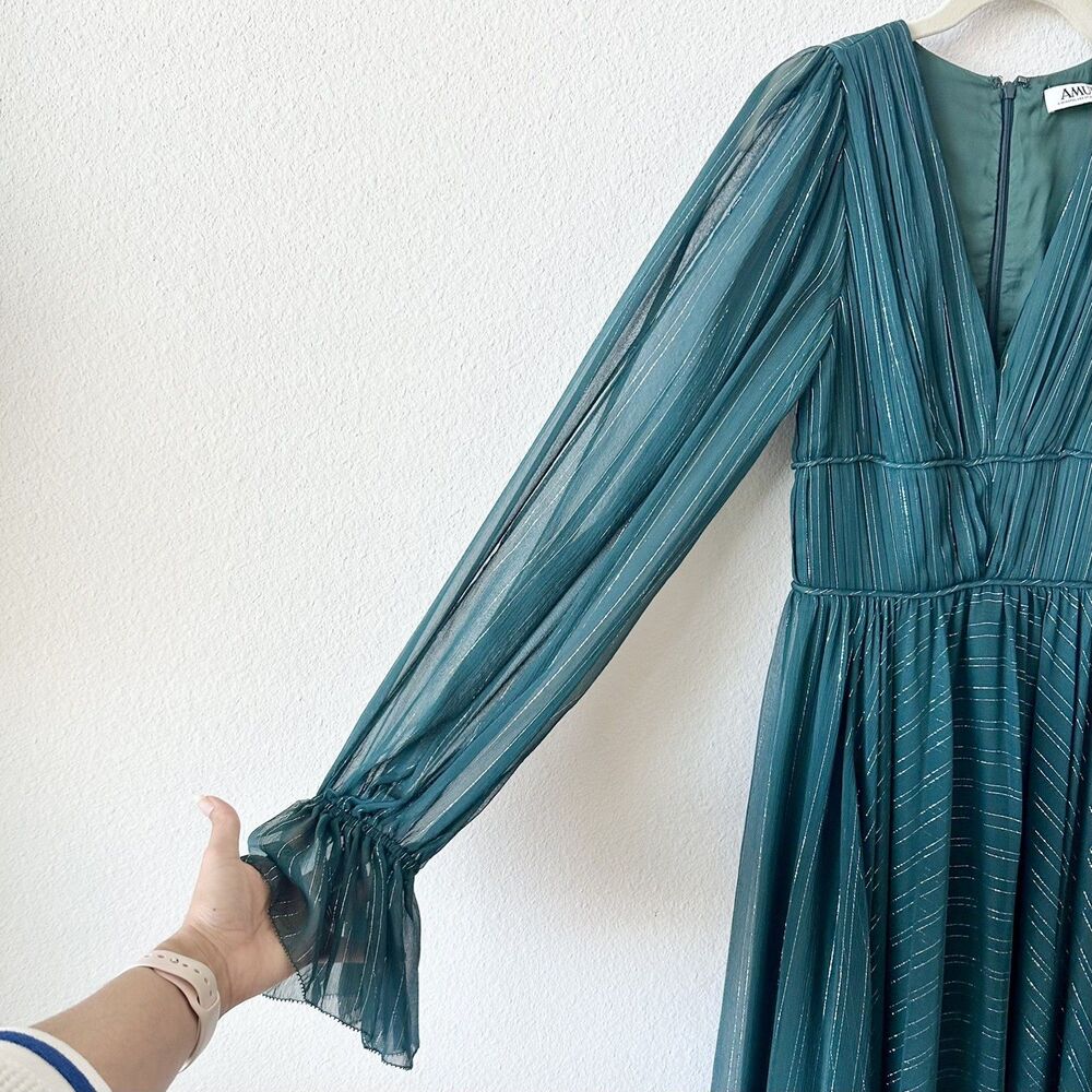 Amur Heidi Silk Metallic Midi Dress Gown Size 0 in Green $615 - Picture 6 of 11